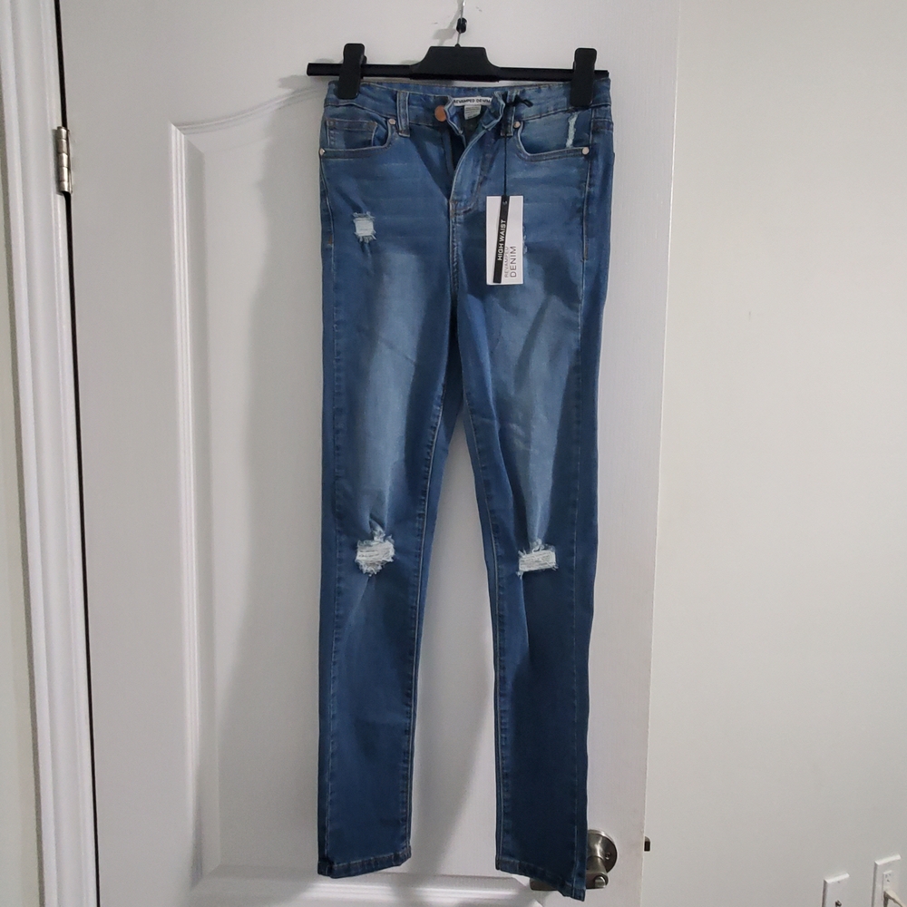 Blue Distressed Jeans High Waisted Skinny